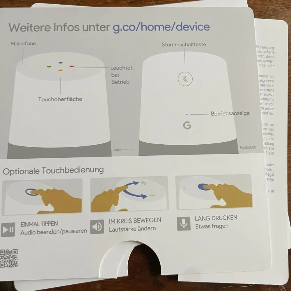Google Home Smart Assistant Speaker Voice/ Touch without Cord GERMAN edition